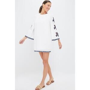 HYACINTH HOUSE White & Blue Embroidery Atlantic Mini Dress Size L NWT